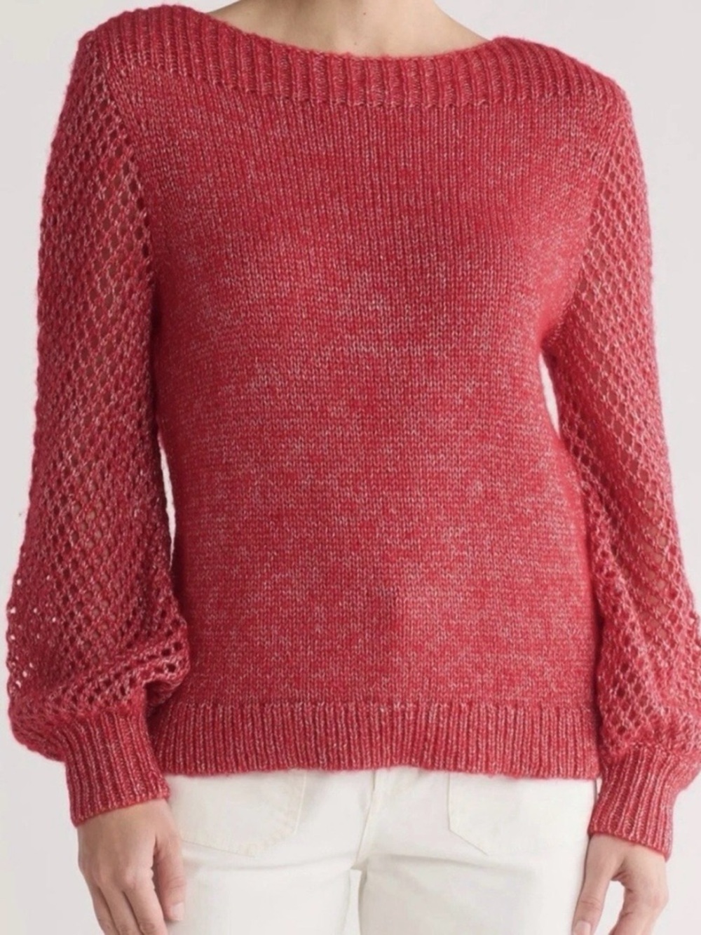 NWT Tommy Bahama Shimmer Balloon Sleeve Tango Red Wool Blend Sweater